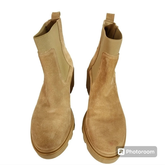 ANTONIO DE FARIA Suede  chunky ankle Booties tan block heel leather grunge y2k - Picture 9 of 10